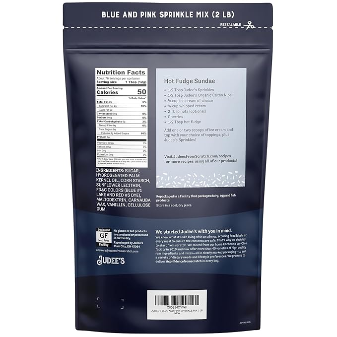 Judee's Gluten Free Gender Reveal Blue and Pink Sprinkle Mix 2 lb - Gluten-Free and Nut-Free - Brighten Up Your Baked Goods for Cookie Cake Decoration Use for Baking as Dessert Ice Cream Toppings