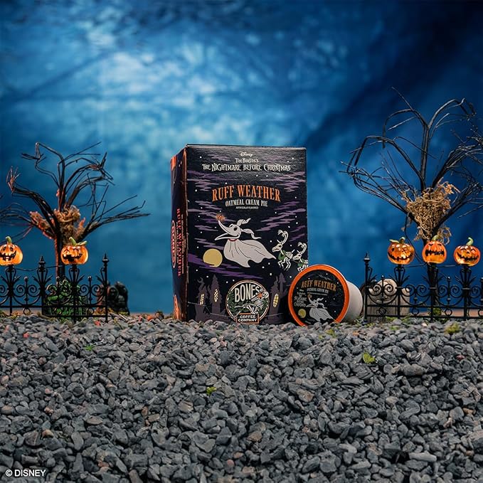 Bones Coffee Company Ruff Weather, Oatmeal Creampie Flavored Coffee Pods, Low Acid Medium Roast Single-Serve Bones Cups for K-Cups Brewers Coffee Maker from The Nightmare Before Christmas, 12 Count