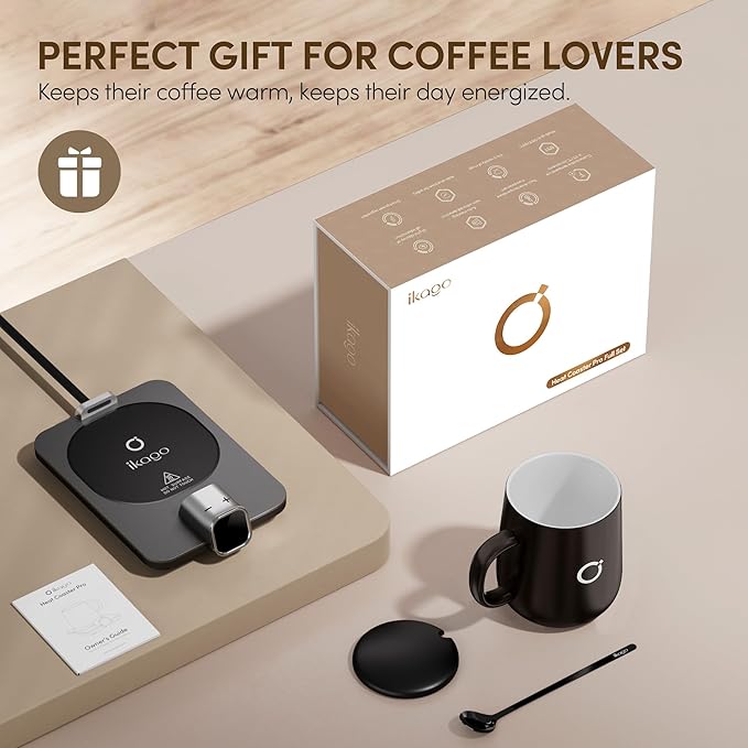 Coffee Mug Warmer Set, Temperature Control Smart Heated Mug for Desk, Electric Coffee Warmer with Auto Shut Off & Real-Time Temp Display, Gifts for Men Women, 15oz, Black