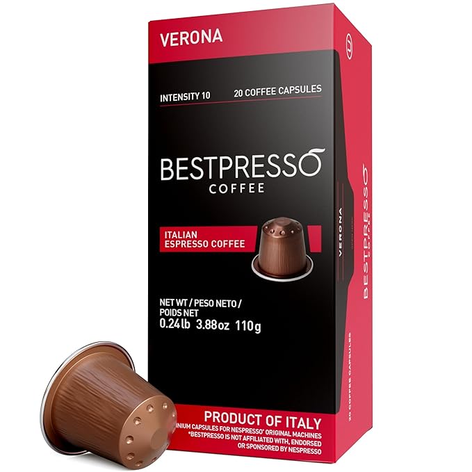 Bestpresso Coffee for Nespresso Original Machine 120 Aluminum pods Certified Genuine Espresso Verona Blend (High Intensity) Pods Compatible with Nespresso Original 60 Days Satisfaction Guarantee