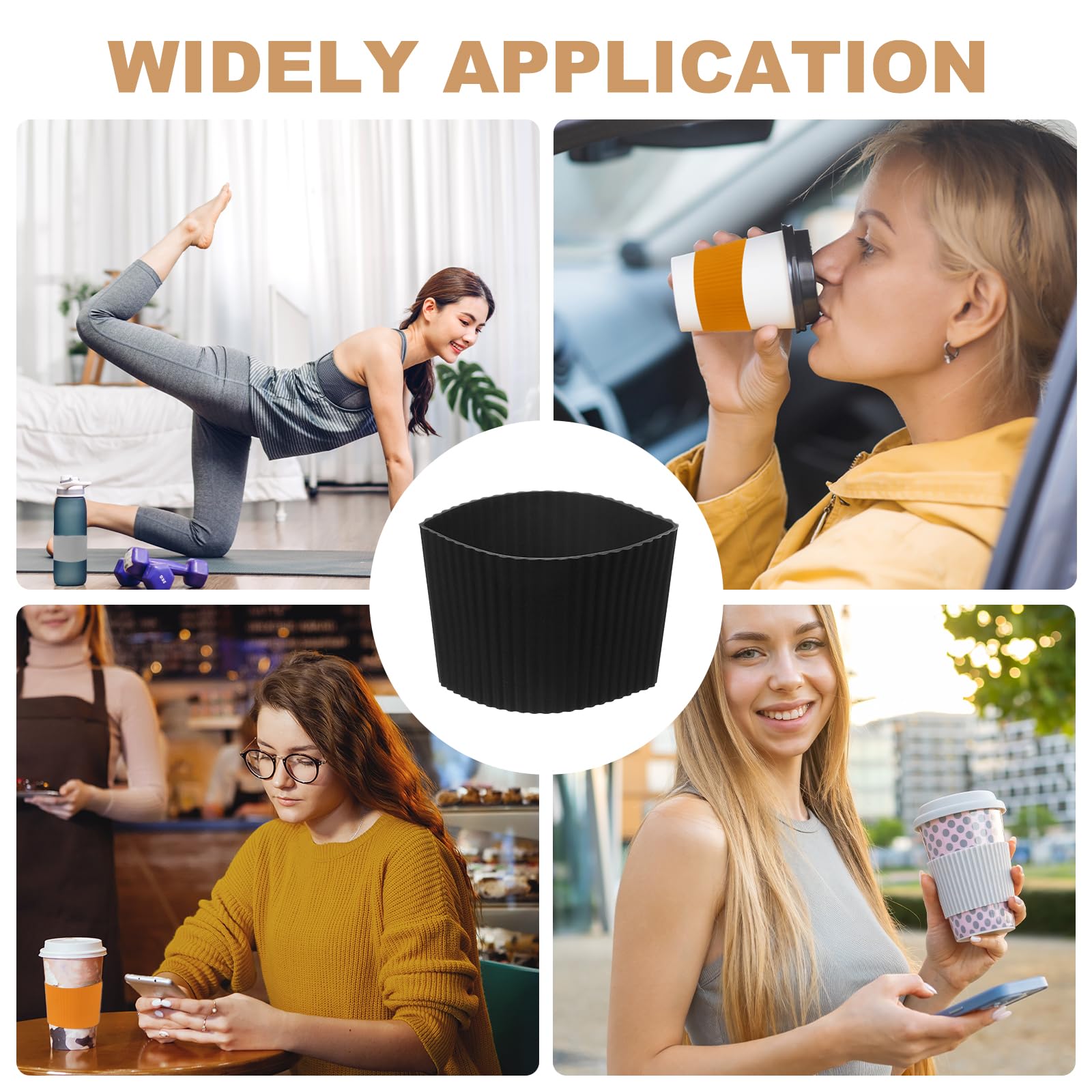 uxcell 6Pack Coffee Cup Sleeves, Reusable Silicone Heat Resistant Cup Protective Sleeve Nonslip Mug