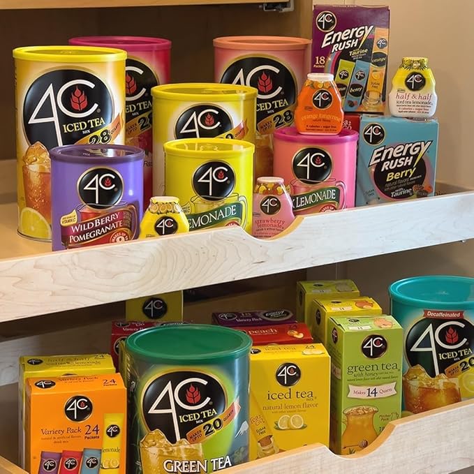 4C Zero Sugar Powdered Drink Mix Cannisters, Zero Sugar Decaffeinated Iced Tea 3 Pack, 22 Quarts, Family Sized Cannister, Low Calorie, Thirst Quenching Flavors