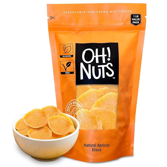 Oh! Nuts Dried Apricot Luscious Natural - 1 lb - Dried Fruit Discs - Sweetened Thin Apricot Slices - Dehydrated Fruit Bites - Packed in New York Zip-Seal Bag for Exceptional Freshness