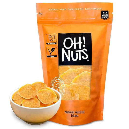 Oh! Nuts Dried Apricot Luscious Natural - 1 lb - Dried Fruit Discs - Sweetened Thin Apricot Slices - Dehydrated Fruit Bites - Packed in New York Zip-Seal Bag for Exceptional Freshness