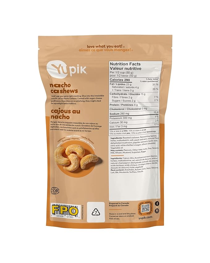Yupik Nacho Cashews, 7 Oz, Kosher, Roasted Cashews with Vegan Cheese, Seasoned Nuts, Crunchy Savory Snack, Nacho Cheese Flavor, Perfect for Parties & Game Night