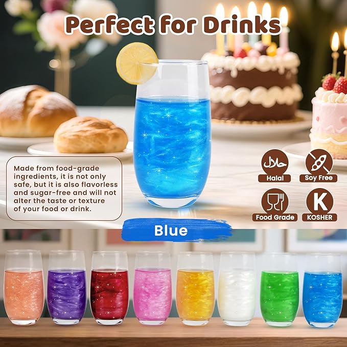 Shimmer Blue Edible Glitter Spray, 5g Edible Glitter for Cocktails, Drinks, Cake Decorating, Edible Luster Dust for Chocolate, Strawberry, Baking, Icing