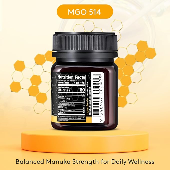Nature’s Gold Raw Manuka Honey, Certified MGO 514+ | Authentic MGO, Australian Honey, Non-GMO, 100% Pure Genuine Traceable from Hive to Home (3.5oz)