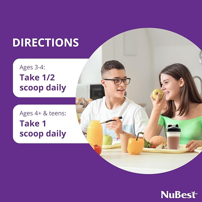 NuBest Tall Protein Powder for Kids & Teens - Chocolate Protein Powder with Red Algae Calcium, Probiotics, Omega 3-6-9, Vitamin D3 K2 & Magnesium from Marine Algae - Bone Strength & Immunity - Pack 2