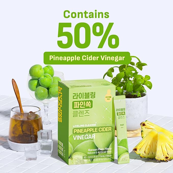 [Liveling] Pineapple Cider Vinegar Drink Stick ??Korean-Plum Flavor | Supports Digestion, Daily Cleanse, Sugar-Free, Low-Calorie, Portable On-The-Go Packets (30 sticks)