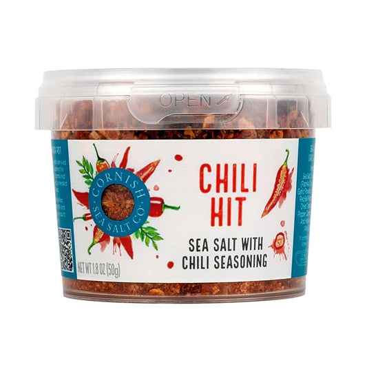 Cornish Sea Salt Chili Hit Seasoning | Cooking & Hydration | Hand-Harvested in Celtic Waters | 1.8 oz Resealable Tub (Pack of 1)