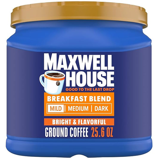 Maxwell House Breakfast Blend Mild Roast Ground Coffee, 25.6 oz Canister