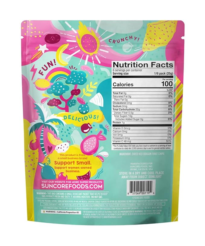 Suncore Foods Red Dragon Fruit Chips & Snacks, 5.32oz (1 Pack), Gluten Free, Non-GMO
