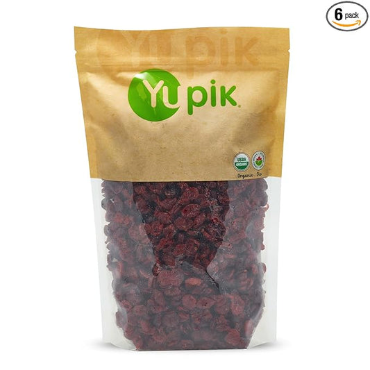 Yupik Organic Cranberries, 2.2 lb, Pack of 6, Non-GMO, Gluten-Free, Kosher, Vegan, Sweetened Dried Fruits, Fruity & Tart, Plump & Chewy, Source of Fiber, Healthy Snacks, Ideal for Baking & Topping