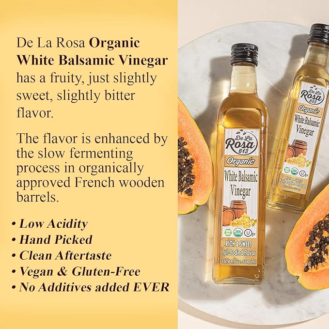 De La Rosa Organic White Balsamic Vinegar, Kosher for Passover, Vegan & Gluten-Free, Great for Salad Dressing, Marinades, Organic Balsamic Vinegar 16.9 Oz (Pack of 2)
