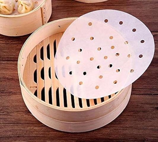 100pcs Air Fryer Liners, 10 inches Bamboo Steamer Liners, Premium Perforated Parchment Steaming