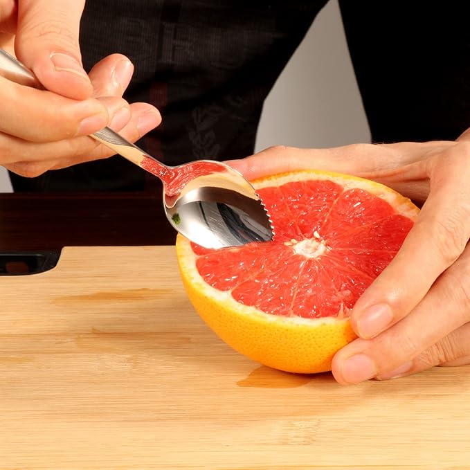 10 PCS Grapefruit Spoons, Stainless Steel Grapefruit Spoon Utensil Set, Serrated Edge & Thick Gauge Handle, Silver Kitchen Tool with Non-stick Plating for Kiwi, Dessert, Apple, Citrus Fruit