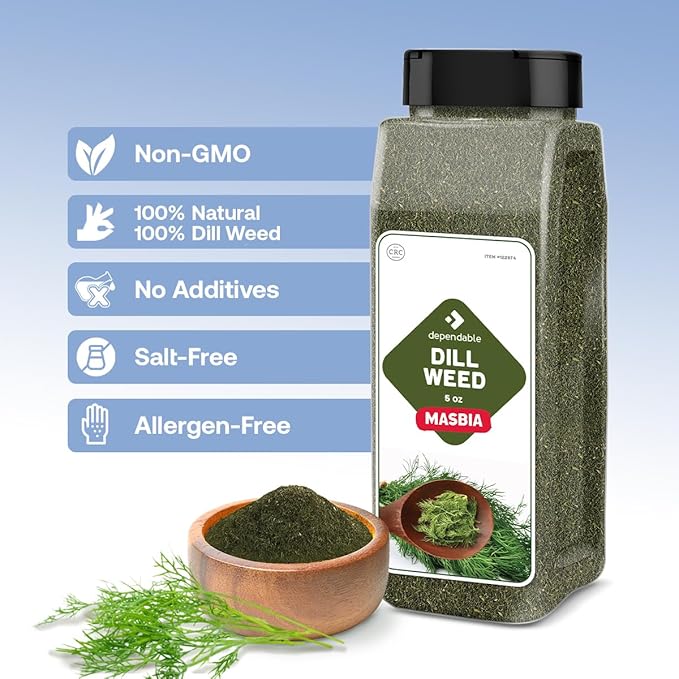 Dependable Foods Dill Weed ??5 oz. Jar ??100% Natural Pure Herb, Kosher, Non-GMO, No Additives, Salt-Free Seasoning, Allergen-Free Spice