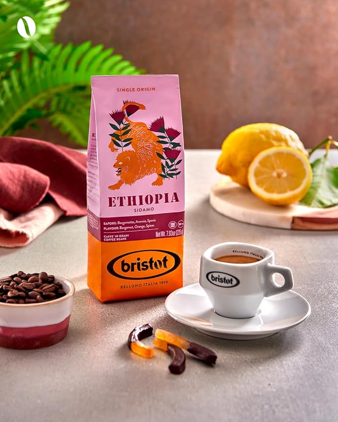 Bristot Single Origin Ethiopia Sidamo | Italian Single Origin Espresso Beans | 100% Arabica | Medium Roast | 7.93oz/225g