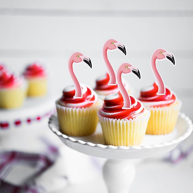 Rsstarxi 40 Pack Flamingo Cupcake Toppers Flamingo Party Decorations Tropical Aloha Summer Cupcake Picks for Luau Hawaiian Theme Baby Shower Birthday Party Cake Decorations