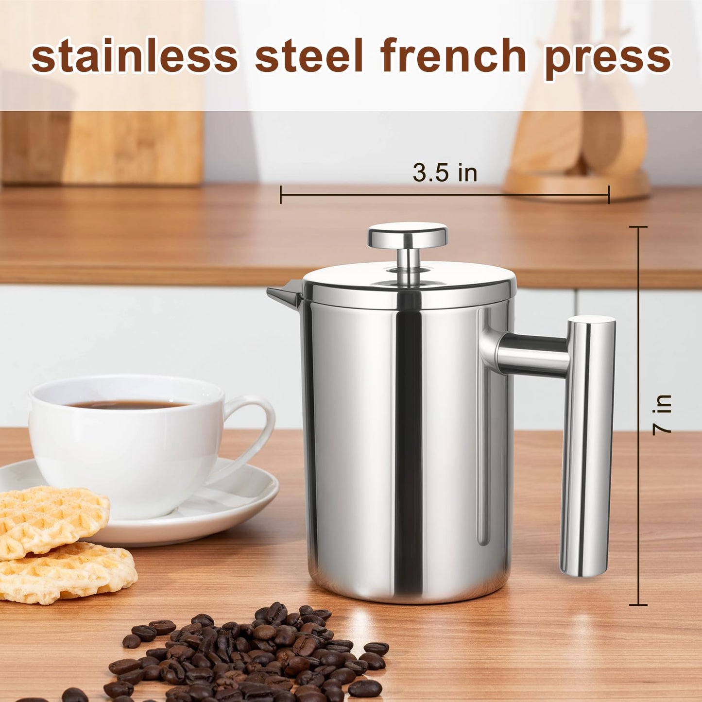 French Press Coffee Maker with Scale, 304 Stainless Steel French Press,17OZ