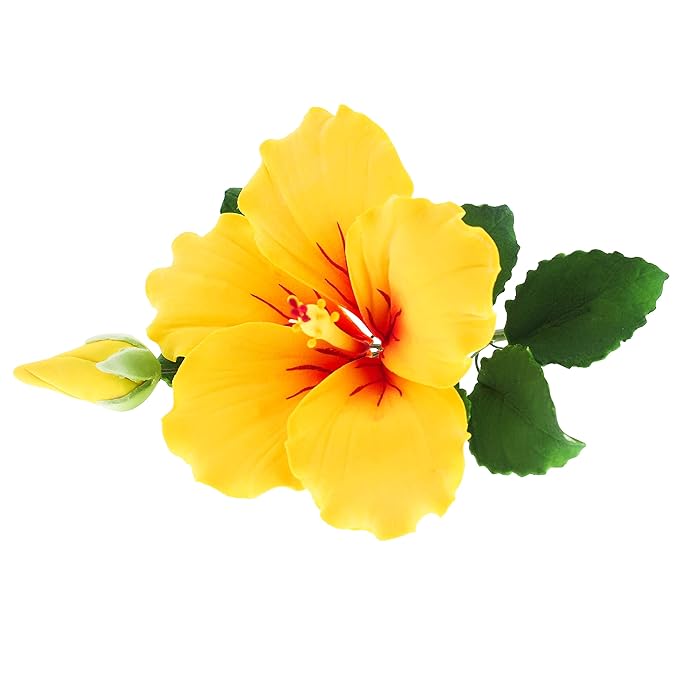 Global Sugar Art Hibiscus Sugar Cake Flowers Spray, Yellow Hawaiian Cake Flower Large. 1 Count by Chef Alan Tetreault