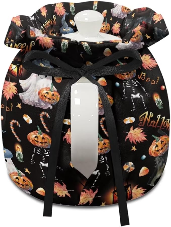 Pumpkin Tea Cozy for Teapot Insulated Ghost Tea Kettle Cover for All Saints' Day Party Keep Warm Tea Pot Cover with Drawstring Home Kitchen Decor