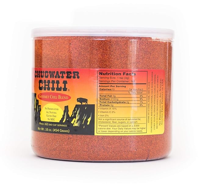 Chugwater Chili | Gourmet Chili Seasoning Mix & Taco Seasoning | 16oz Tub | Wyoming State Championship Chili Recipe | Secret Blend 12 Spices | All Natural, Gluten Free, No MSG & No Preservatives.