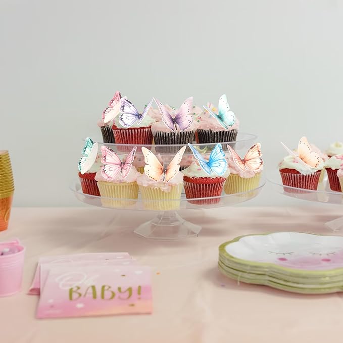 Rsstarxi 60 Pack Edible Butterfly Cupcake Toppers, Butterfly Cake Decorations Wafe Paper Birthday Party Decorations for Baby Shower Wedding Anniversary Birthday Party Decorations Multi