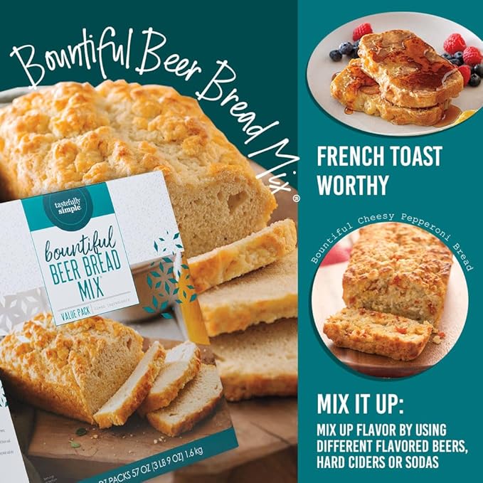 Tastefully Simple Bountiful Beer Bread Mix - Incredibly Easy to Make Artisan Bread, Just Add Beer or Soda! - No Bread Machine Needed - Nothing Artificial - 3 x 19 oz
