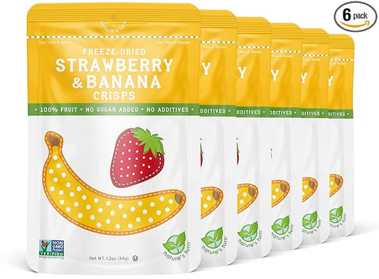 Nature's Turn Freeze-Dried Fruit Snacks, Strawberry Banana Crisps, Pack of 6 (1.2 oz Each)