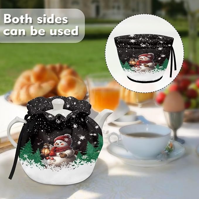 Cute Snowman Tea Cozy for Teapot Insulated for Christmas Keep Warm Tea Kettle Dust Cover for Kitchen Home Decor Cotton Tea Cup Warmer Cozy Tea Pot Cover for Gifts Mom, Wife, Friends
