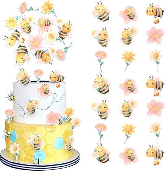 Rsstarxi 63 Pack Edible Bee Cake Topper Wafer Paper Oh Babee Cupcake Toppers for Honeybee Theme Bee Baby Shower Kids Birthday Party Cake Decorations Supplies