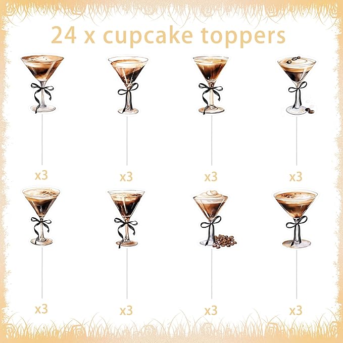 24Pcs Espresso Martinni Cupcake Toppers, Coffee Martini Cupcake Decorations, A Tiny Bit Older Bridal Shower Party Supplies, Bachelorette Decor
