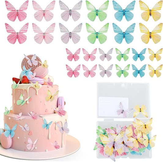 72Pcs Edible Butterfly Cake Decorations Colorful Vivid Butterfly Cake Topper Wafer Paper Butterflies Cupcake Toppers for Wedding Anniversary Baby Shower Birthday Party Decorating(Mix Color)