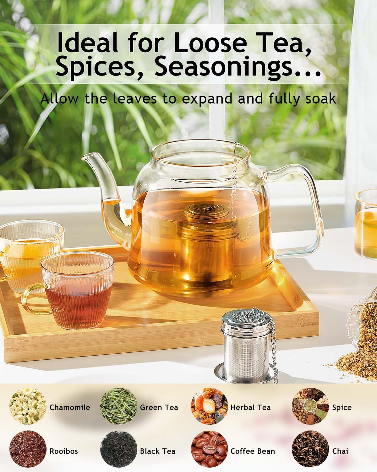 HOUSE AGAIN Tea Infuser, Extra Fine Mesh Tea Infusers for Loose Tea, 18/8 Stainless Steel Tea