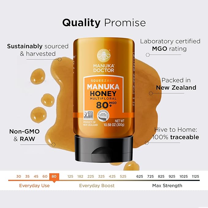 MANUKA DOCTOR - MGO 80+ SQUEEZY Manuka Honey Value Bundle, 3 Squeeze Bottles, Multifloral 100% Pure New Zealand Honey. Certified. Guaranteed. RAW. Non-GMO (10.58 oz) 3 Pack
