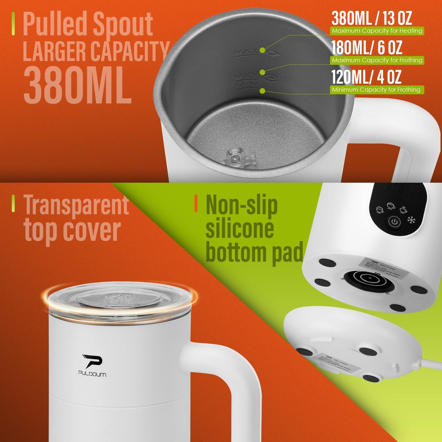 Milk Frother, Electric Milk Frother and Steamer 4 in 1 Automatic Coffee Steamer Frother, 11.8OZ /