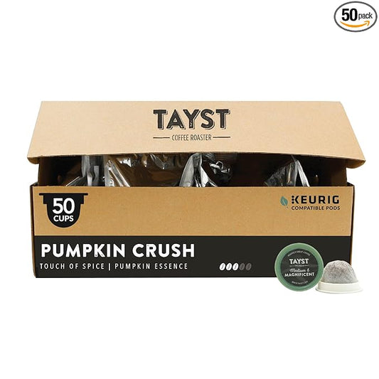 Tayst Coffee Pods, Pumpkin Crush Medium Roast, K Cups Compatible with Keurig Coffee Maker, Sustainable Single Serve, Pack of 50