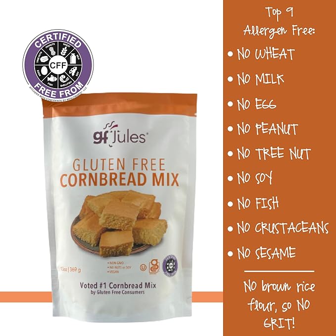 gfJules Certified Gluten Free Cornbread Baking Mix | No Grit, Non-GMO, Vegan | Certified Top 9 Allergen-Free & Kosher | 13 Ounces