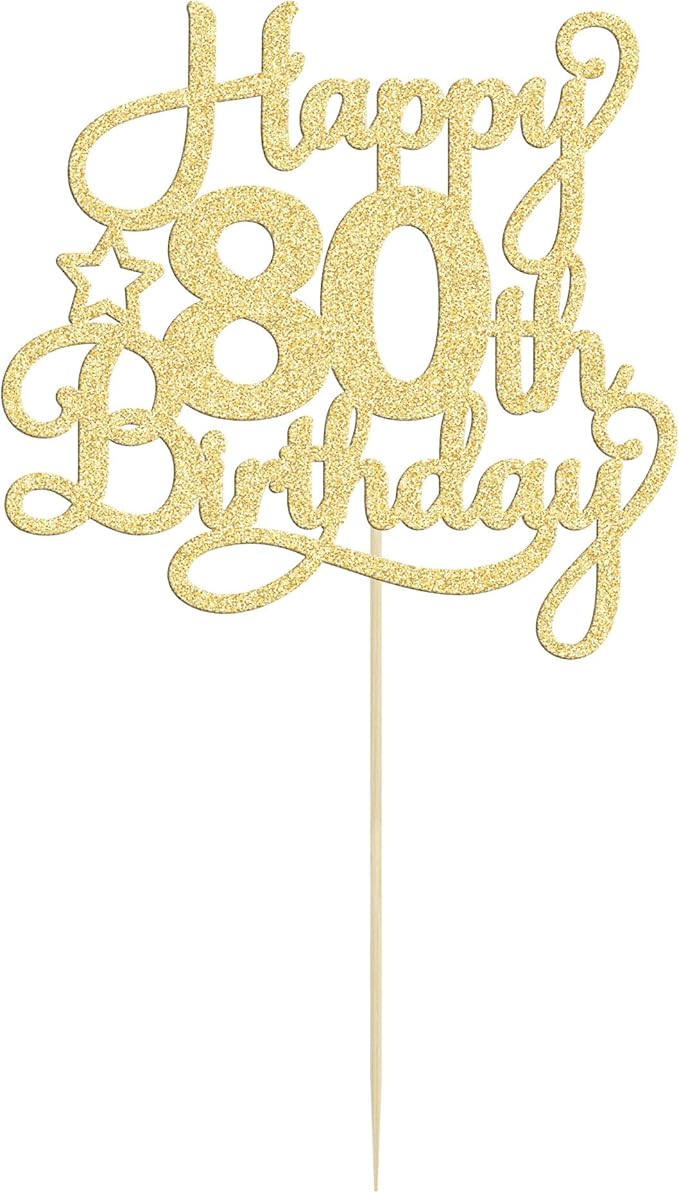 1 Pack Happy 80th Birthday Cake Topper Gold Glitter 80 & Fabulous Cheers to 80 Years Old Birthday Cake Pick for Celebrating 80th Birthday Anniversary Party Cake Decorations Supplies