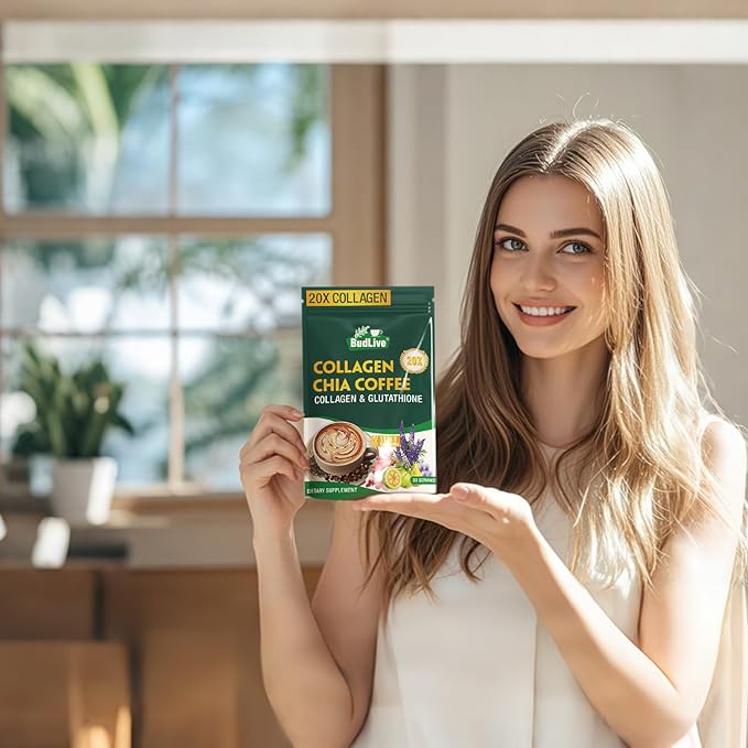 20X Collagen Chia Coffee, 11 in 1 Shape Coffee Mix with Collagen & Chia Seeds, Goji Berry, Supports Hair, Skin & Nails, Boost Beauty & Energy, Sugar Free, Vegan, Gluten-Free, 30 Servings