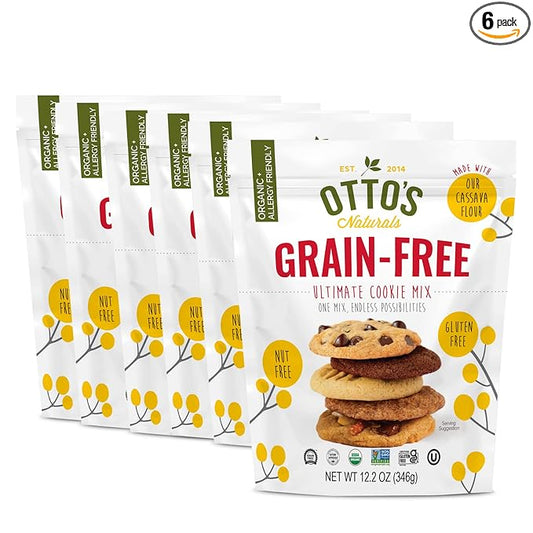 Otto's Naturals Grain-Free Ultimate Cookie Mix, 12.2 Oz., 6 Pack, Top 9 Allergen-Free, Versatile for Classic Baked Treats, Made with Organic Cassava Flour, Gluten Free, Non-GMO, Vegan, Plant-Based