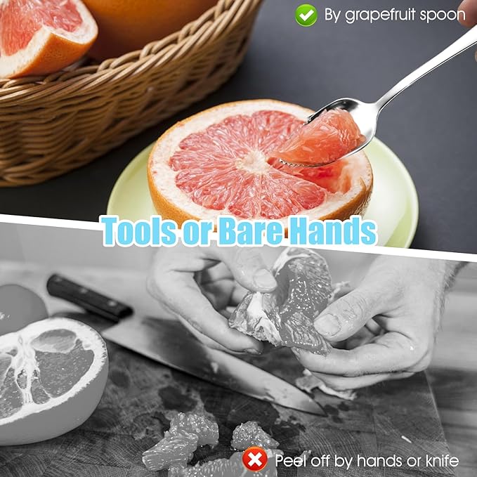 Giantree Grapefruit Spoon, Serrated Edge Grapefruit Knife, Stainless Steel Grapefruit Utensil Tool Dessert Spoons for Citrus Lemon Kiwi Salads Melon Lime Pitaya Apple Fruit Puree (3)
