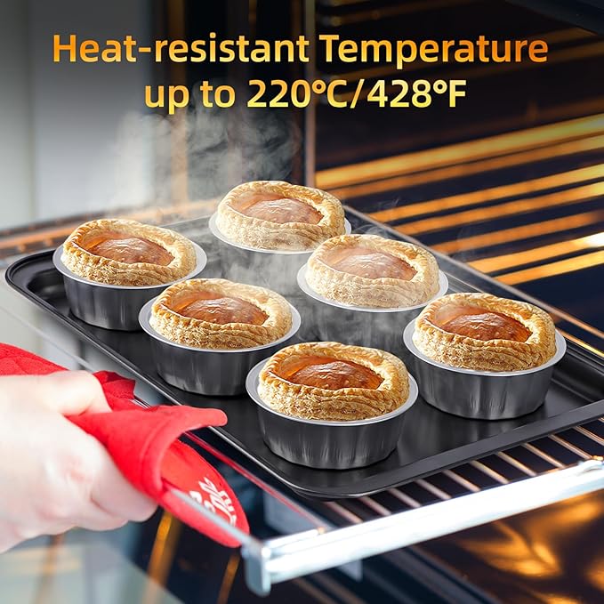 Beasea Ramekins 8 oz with Lids Disposable, 120 Pack 8 oz 4 Inch Mini Silver Aluminum Foil Creme Brulee Baking Cups Small Round Cupcake Tart Pie Tins Pans Individual Containers Oven Safe