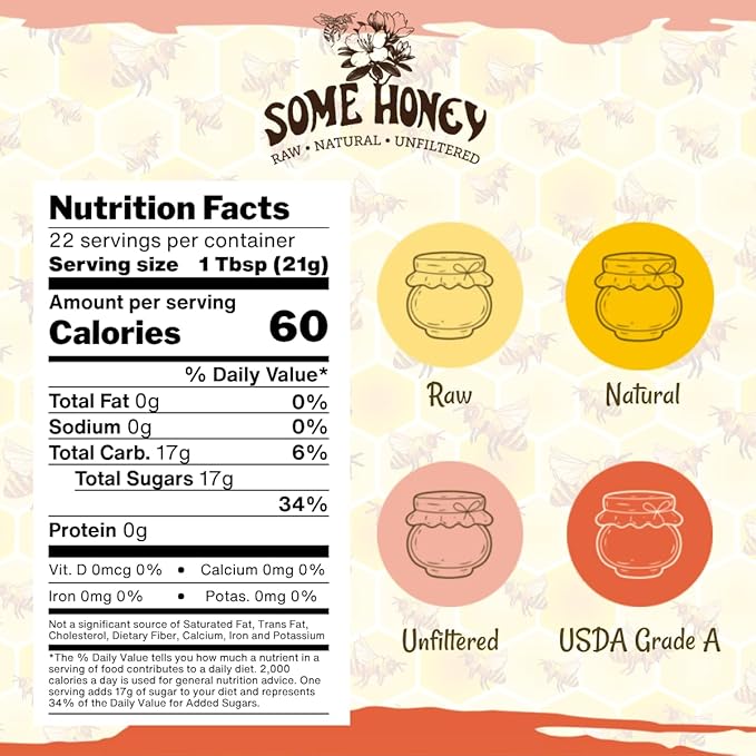 Some Honey Raw & Unfiltered Wildflower Honey – 100% Pure U.S. Honey – USDA Grade A – All-Natural – 16 oz