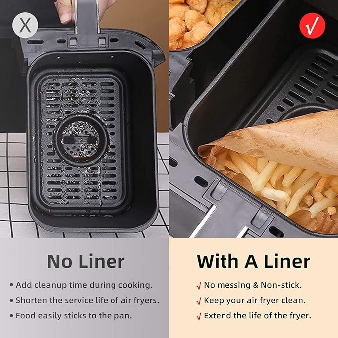 Air Fryer Disposable Paper Liners for Ninja Dual Airfryer Accessories, Non-Stick Parchment Rectangular for Baking, Oil Proof, Water Proof, for Microwave Oven (100PCS, 8.6in x 5.5in)