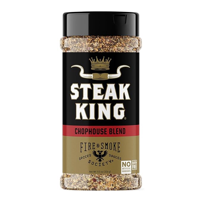 Fire & Smoke Society Steak King Steak Seasoning | BBQ Rubs for Smoking and Grilling Meat | Filet Mignon, Ribeye, Beef, Lamb and Burgers | BBQ Rubs and Spices | Black pepper, Fennel, Oregano, Pink Peppercorns | XL 11.5 oz