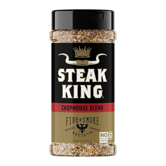 Fire & Smoke Society Steak King Steak Seasoning | BBQ Rubs for Smoking and Grilling Meat | Filet Mignon, Ribeye, Beef, Lamb and Burgers | BBQ Rubs and Spices | Black pepper, Fennel, Oregano, Pink Peppercorns | XL 11.5 oz