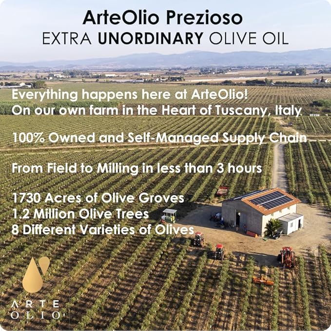 ArteOlio Prezioso Olive Oil: 100% Extra virgin cold pressed olive oil directly from Italy made in Single Estate Unordinary Rich Taste (250mL Bottle)