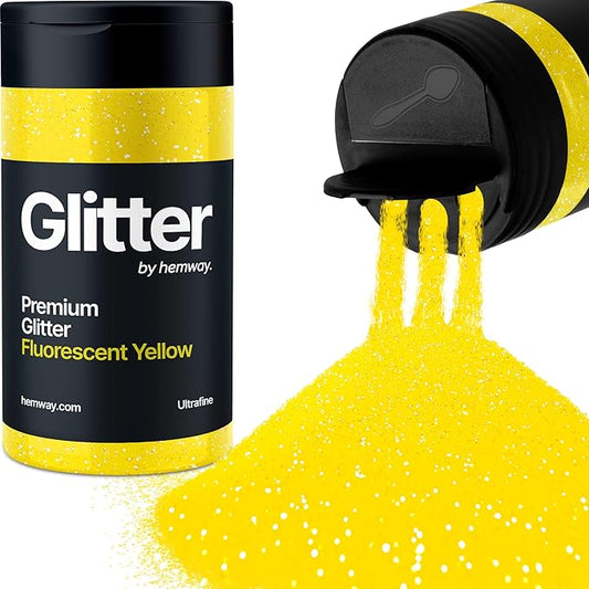 Hemway Premium Glitter Shaker - Fluorescent Yellow | 130g Ultrafine Metallic Flake Sequins for Resin & Epoxy Crafts | Craft Supplies for Tumblers, Festival, Art